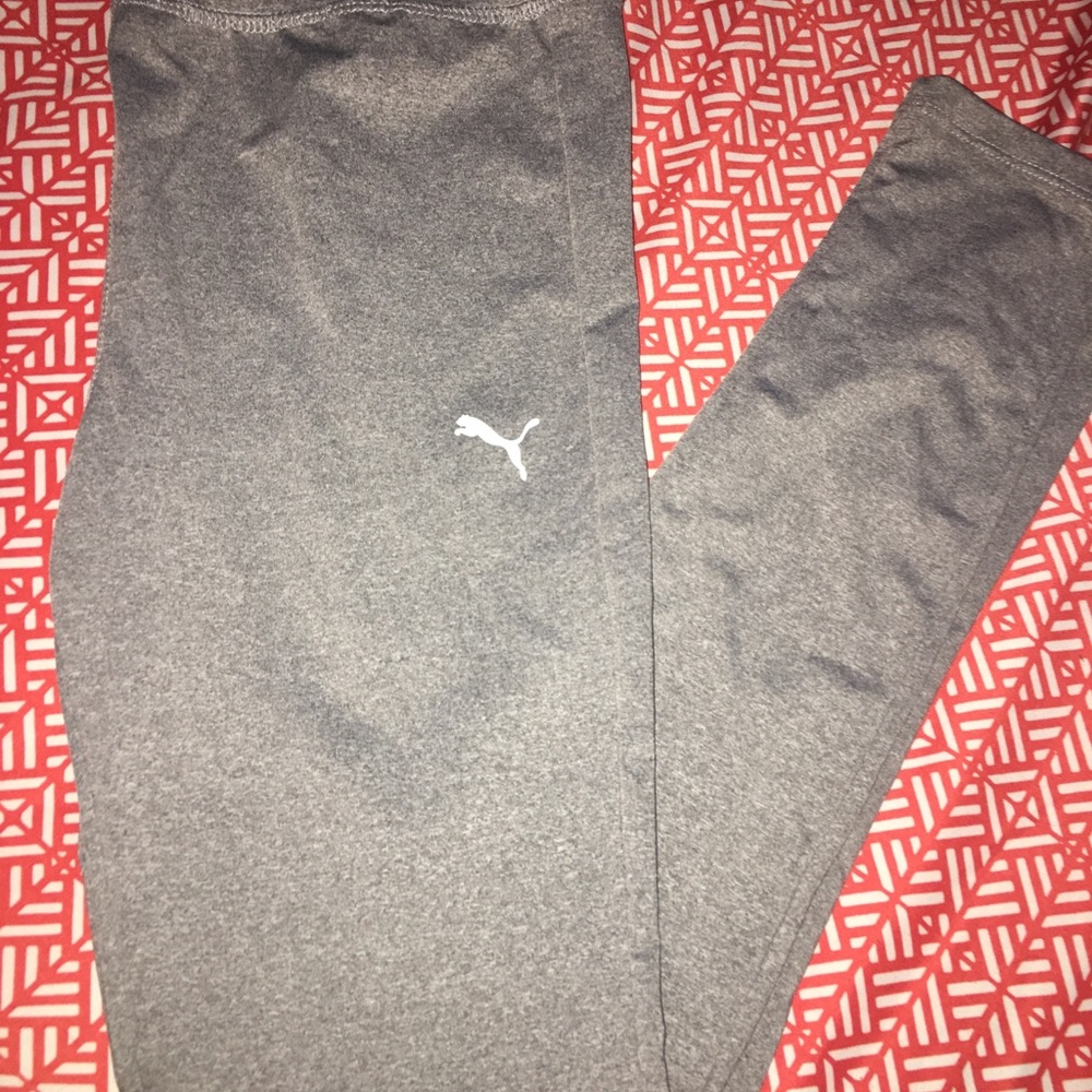 Girls Gray Puma Leggings White Logo